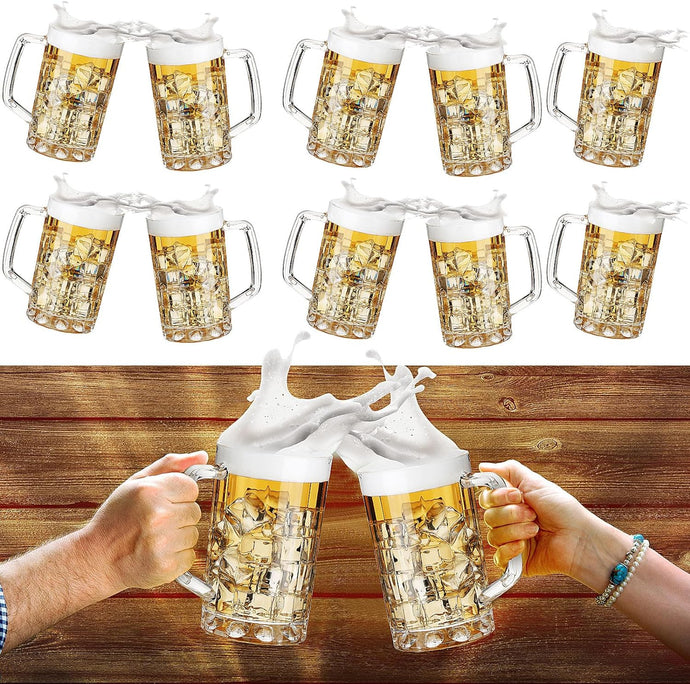 GUYUCOM Clear Plastic Beer Mug with Handles (16 oz, 10 Pcs)